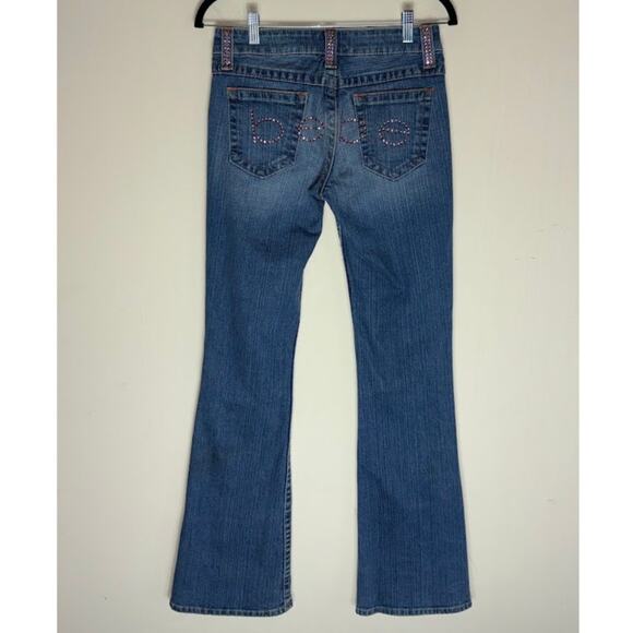 Iconic Y2K Bebe 27 Kayla Jean Pink Bling Rhinestone Spellout Pockets Medium Wash - Picture 4 of 10